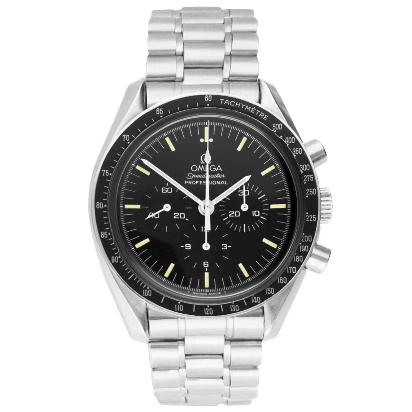 Stainless steel OMEGA Speedmaster ref. ST 345.0022 Professional 20th Anniversary 'Apollo XI' chronograph wristwatch. Made 1995