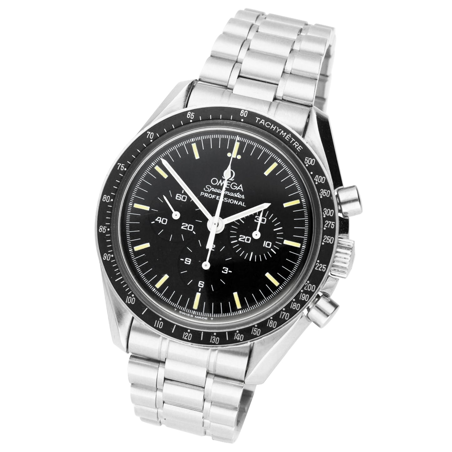 Stainless steel OMEGA Speedmaster ref. ST 345.0022 Professional 20th Anniversary 'Apollo XI' chronograph wristwatch. Made 1995