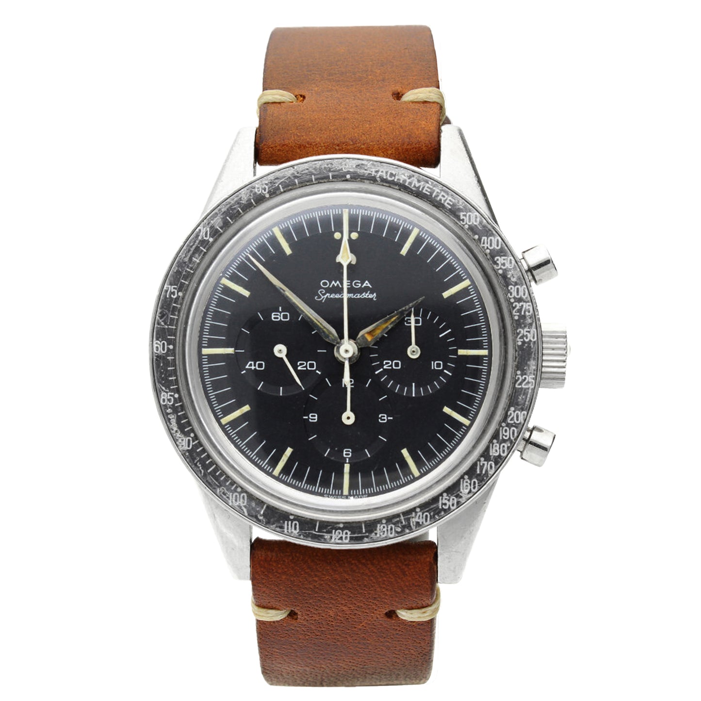 Stainless steel OMEGA Speedmaster, reference 2998-62 chronograph wristwatch. Made 1962
