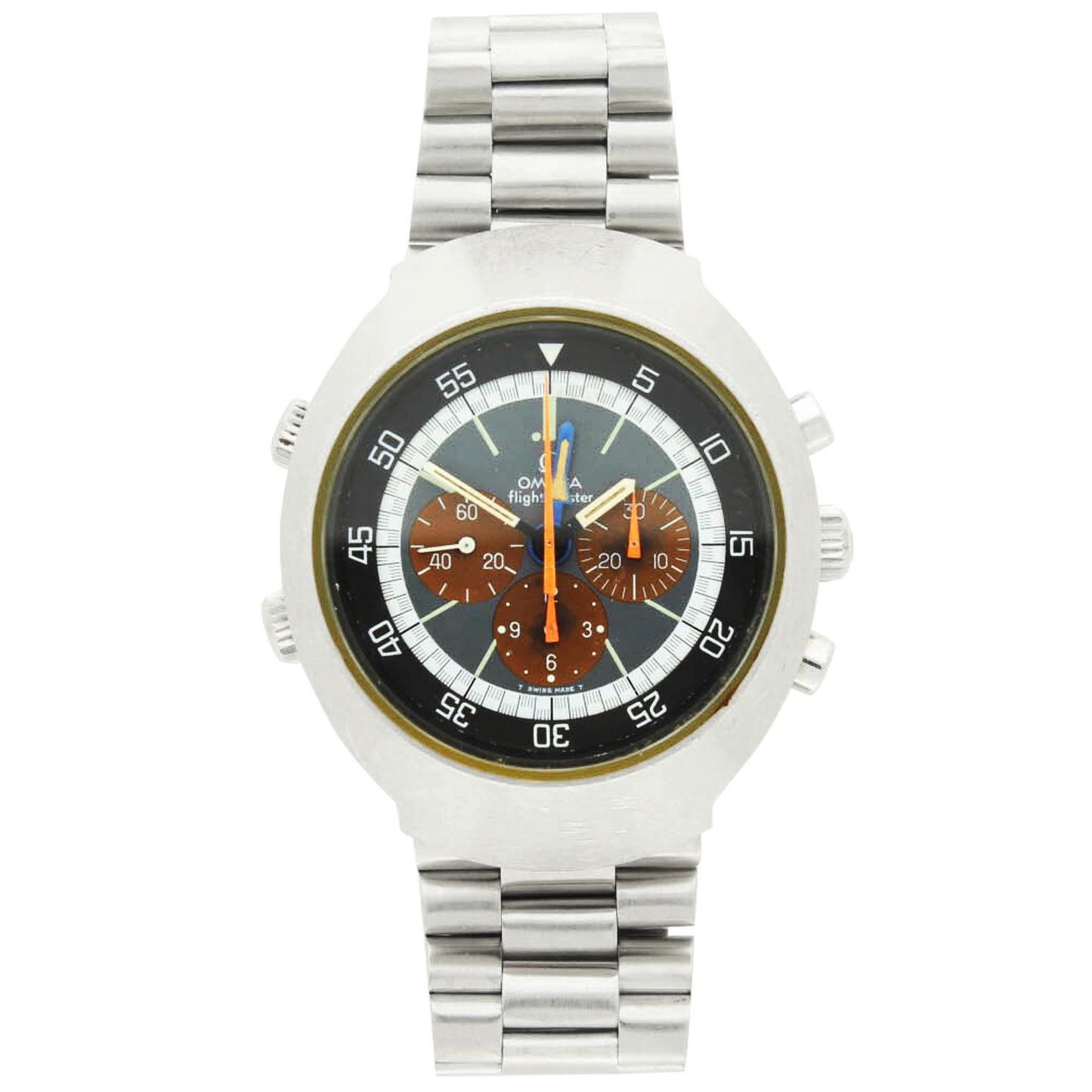 Stainless steel 2nd generation Flightmaster chronograph wristwatch. Made 1975