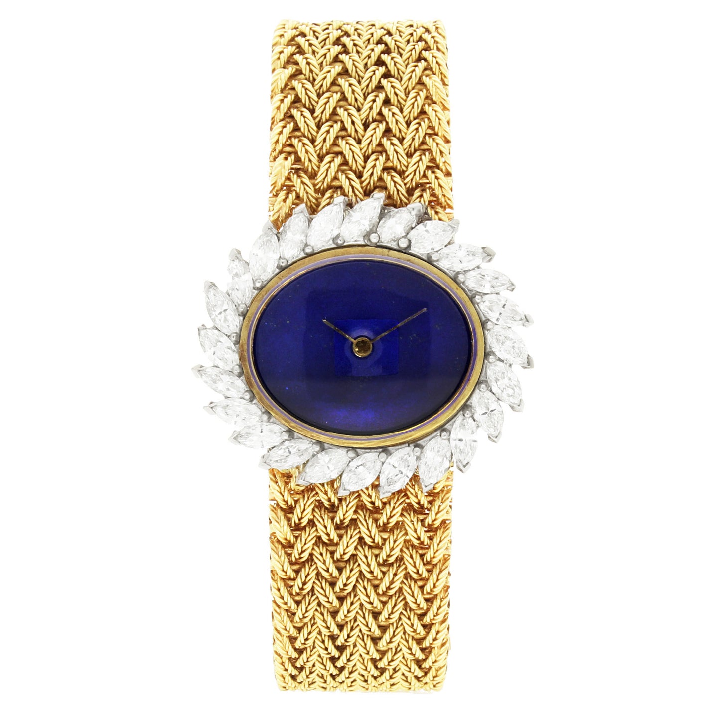 18ct yellow gold Ulysee Nardin, diamond set bracelet watch with lapis lazuli dial. Made 1970's