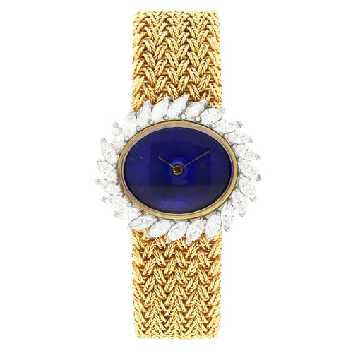 18ct yellow gold Ulysee Nardin, diamond set bracelet watch with lapis lazuli dial. Made 1970's