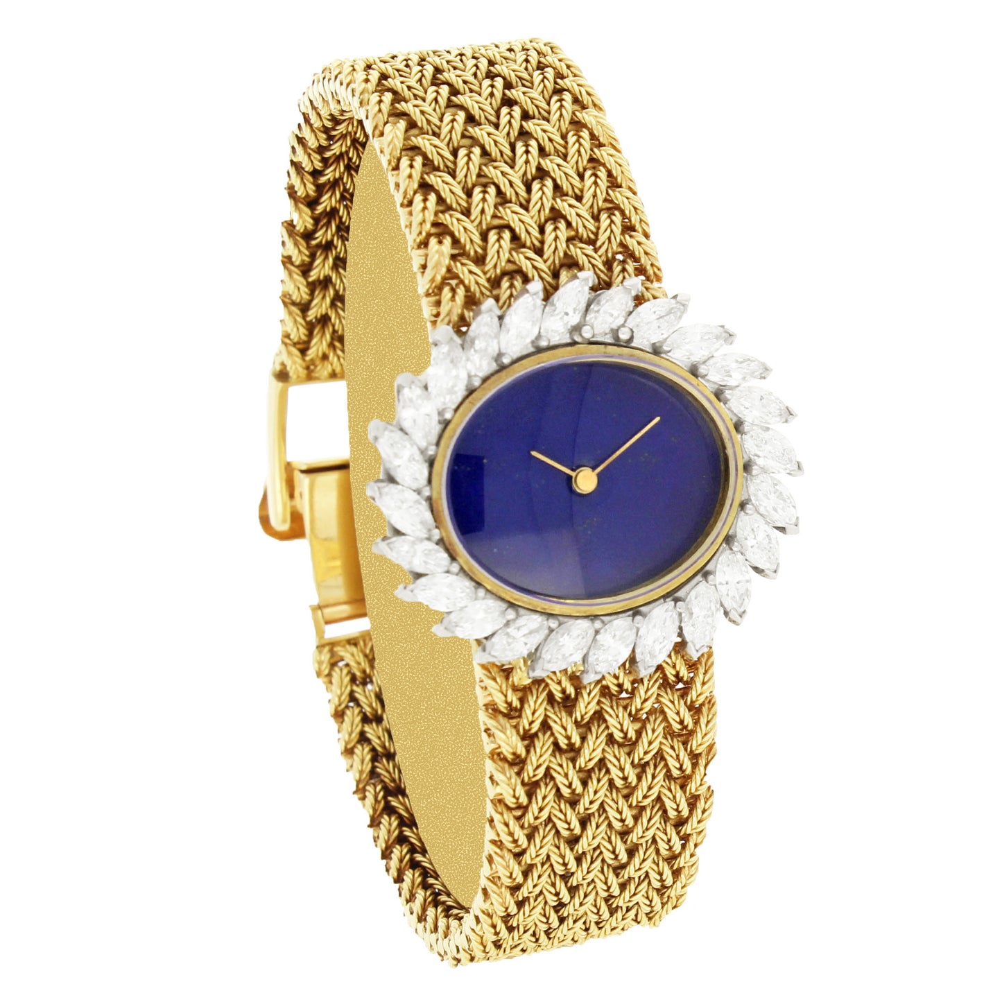 18ct yellow gold Ulysee Nardin, diamond set bracelet watch with lapis lazuli dial. Made 1970's