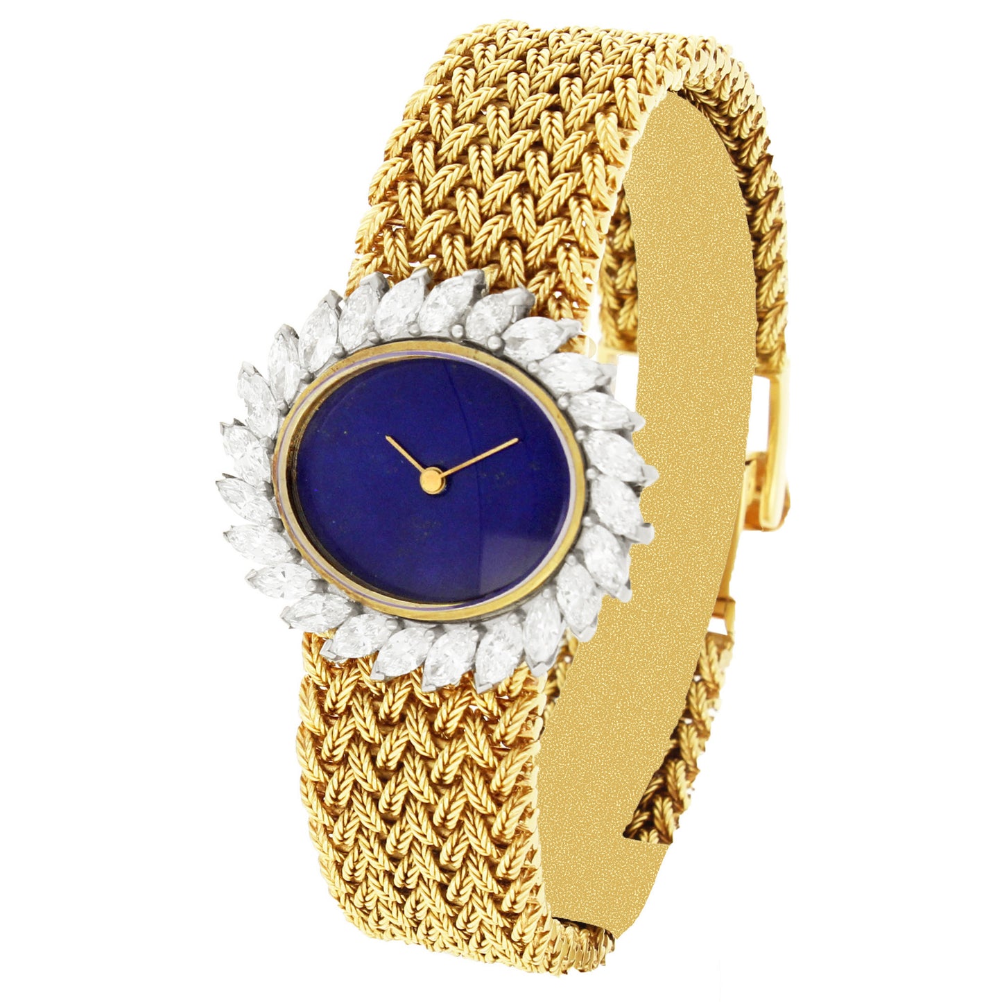 18ct yellow gold Ulysee Nardin, diamond set bracelet watch with lapis lazuli dial. Made 1970's