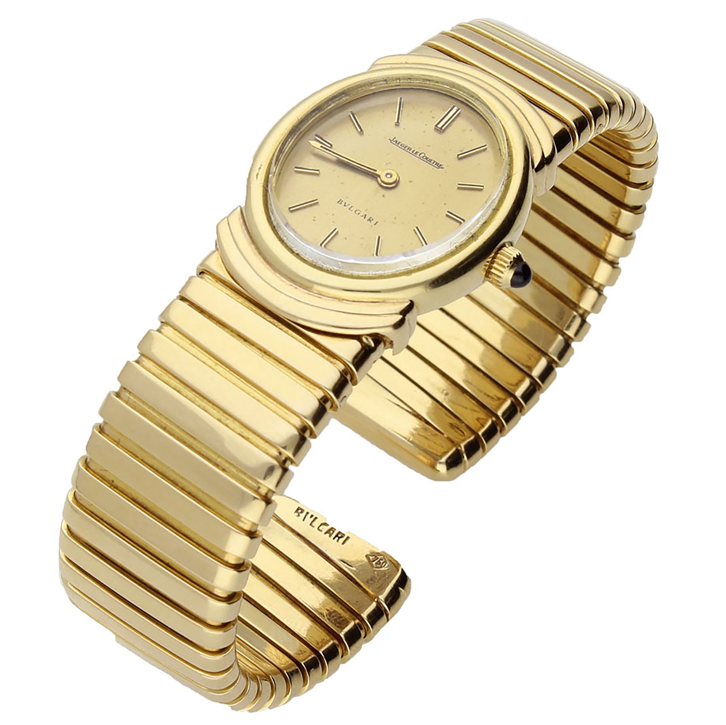 18ct yellow gold Jaeger-LeCoultre, 'Tubogas Serpenti ' bracelet watch, retailed by BVLGARI.  Made 1950's