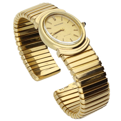 18ct yellow gold Jaeger-LeCoultre, 'Tubogas Serpenti ' bracelet watch, retailed by BVLGARI.  Made 1950's