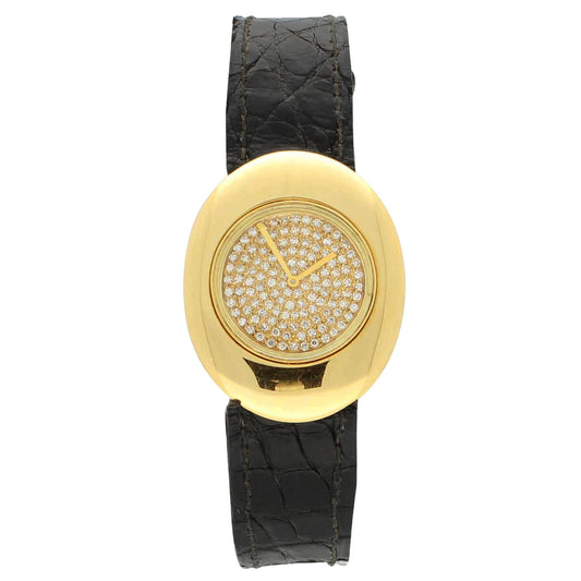 18ct yellow gold Boucheron wristwatch with pavé diamond set dial. Made 1960's