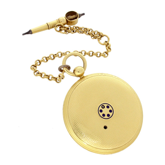 18ct yellow gold Breguet miniature open face pocket watch with chain. Made 1840’s