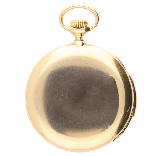 18ct yellow gold Patek Philippe, open face minute repeating pocket watch. Made 1905