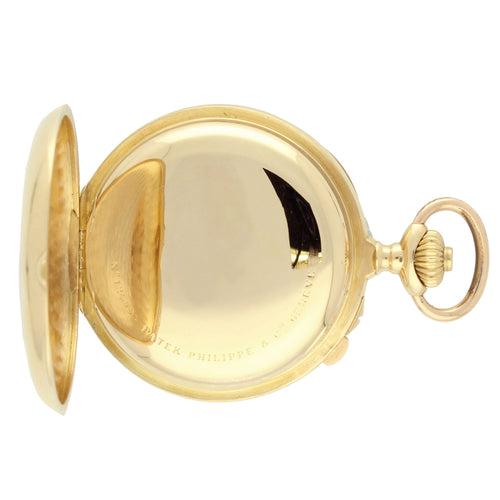 18ct yellow gold Patek Philippe, open face spilt seconds chronograph pocket watch. Made 1904