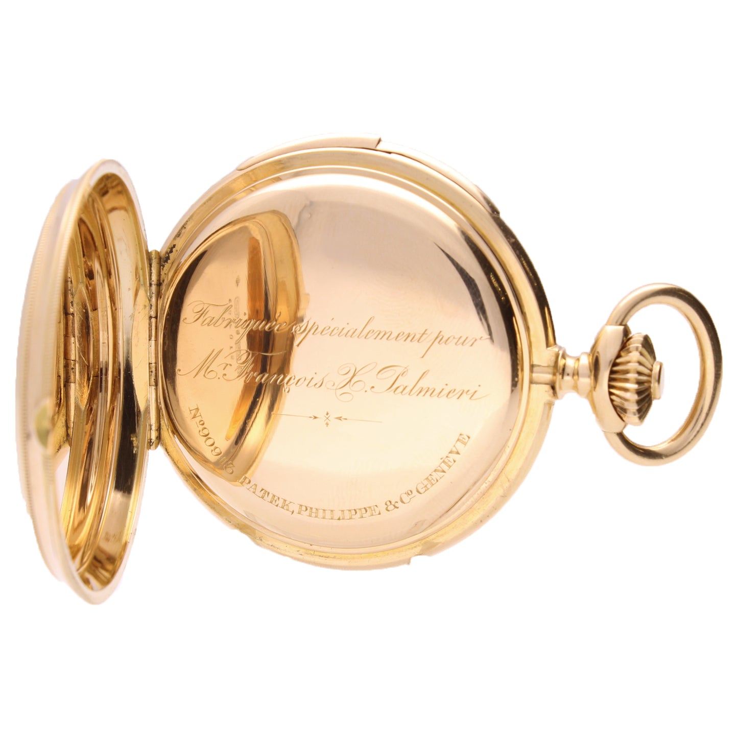 18ct rose golf Patek Philippe full hunter minute repeating pocket watch. Made 1893