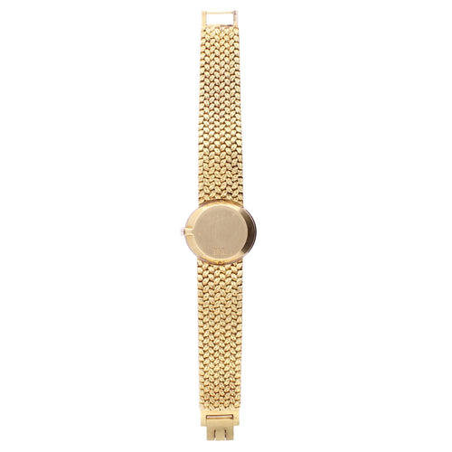 18ct yellow gold Piaget ref. 9806 'oval cased' bracelet watch with lapis lazuli dial and diamond set bezel. Made 1970s