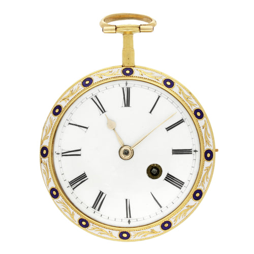 18ct yellow gold Smart & Dennet enamel pocket watch. Made 1780