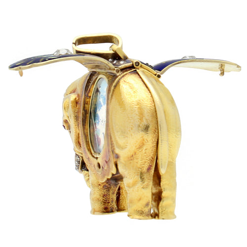 18ct yellow gold and enamel set Swiss form watch in the shape of an Elephant, made for the Chinese Market. Made 1820s