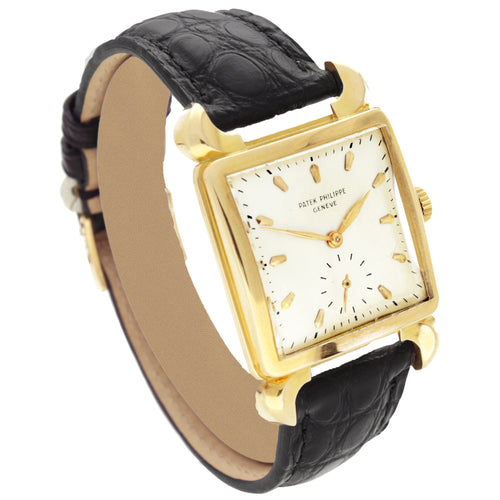 18ct rose gold Patek Philippe ref. 2423 square cased wristwatch. Made 1950