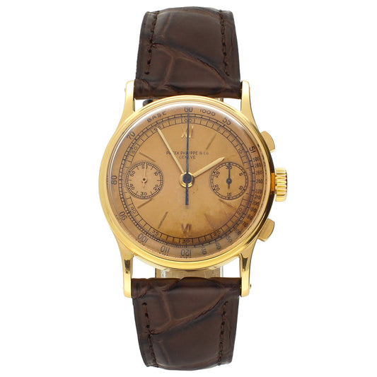 18ct rose gold Patek Philippe ref. 130 chronograph wristwatch. Made 1942