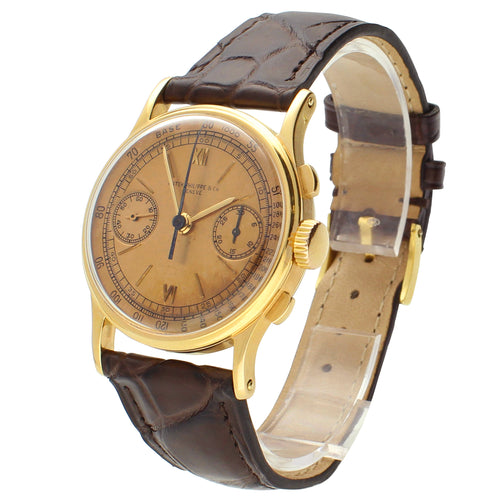 18ct rose gold Patek Philippe ref. 130 chronograph wristwatch. Made 1942