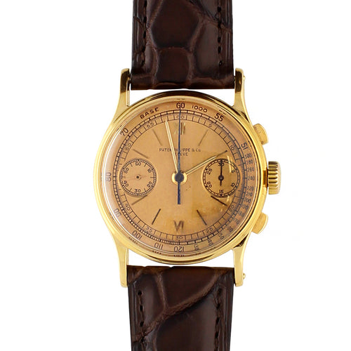 18ct rose gold Patek Philippe ref. 130 chronograph wristwatch. Made 1942