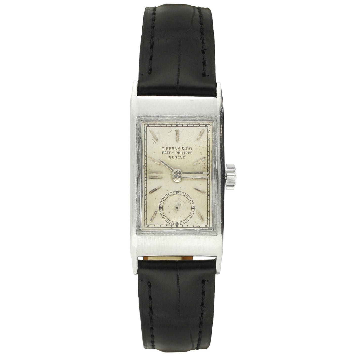 Platinum Patek Philippe ref. 725 wristwatch, retailed by TIFFANY & CO. Made 1948