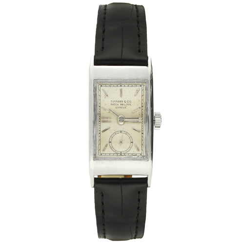 Platinum Patek Philippe ref. 725 wristwatch, retailed by TIFFANY & CO. Made 1948