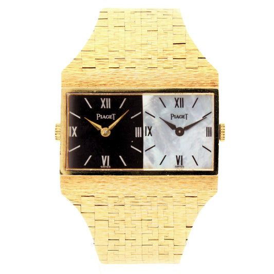 18ct yellow gold Piaget ref. 692120 'Dual time' bracelet watch. Made 1974