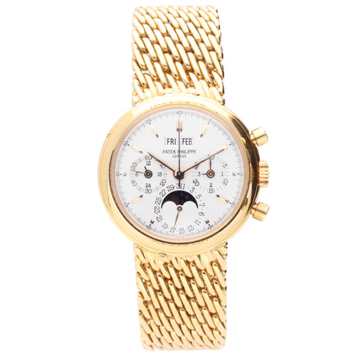 18ct yellow gold Patek Philippe ref. 3970 perpetual calendar chronograph bracelet watch. Made 2002