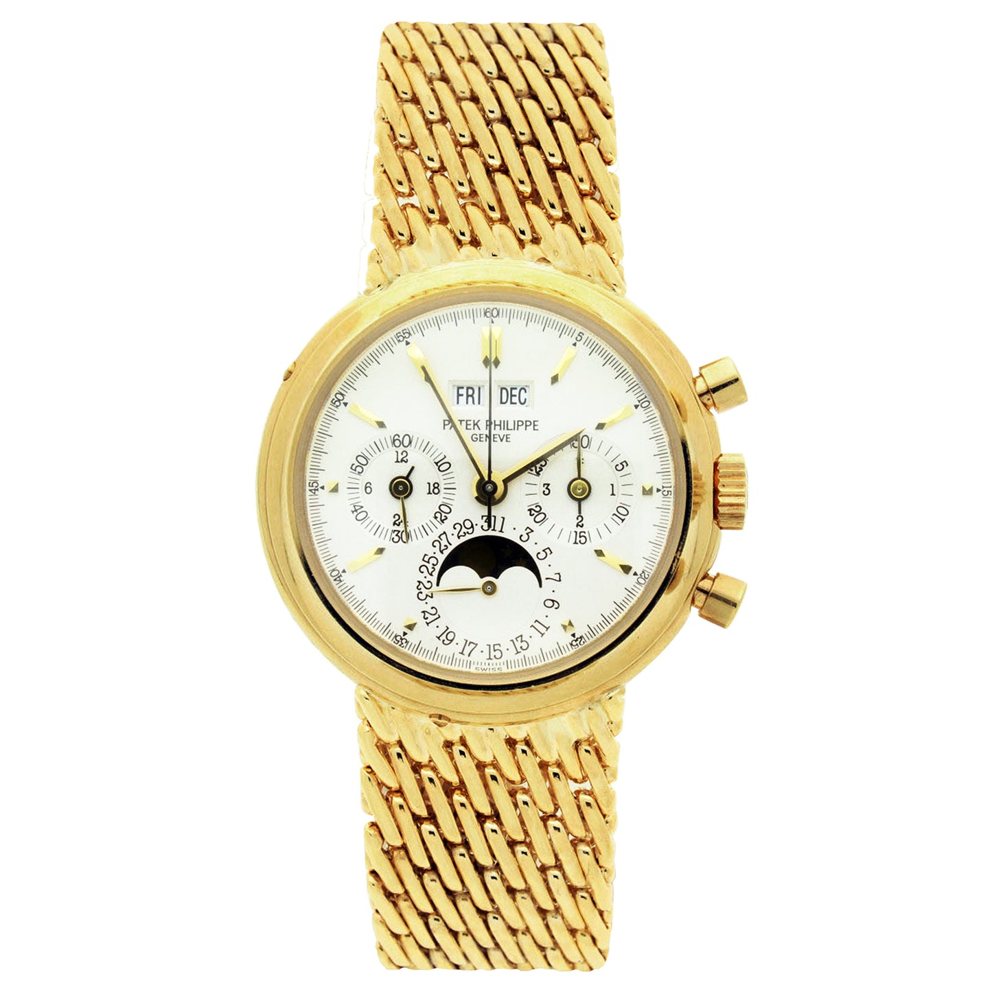 18ct yellow gold Patek Philippe ref. 3970 perpetual calendar chronograph bracelet watch. Made 2002