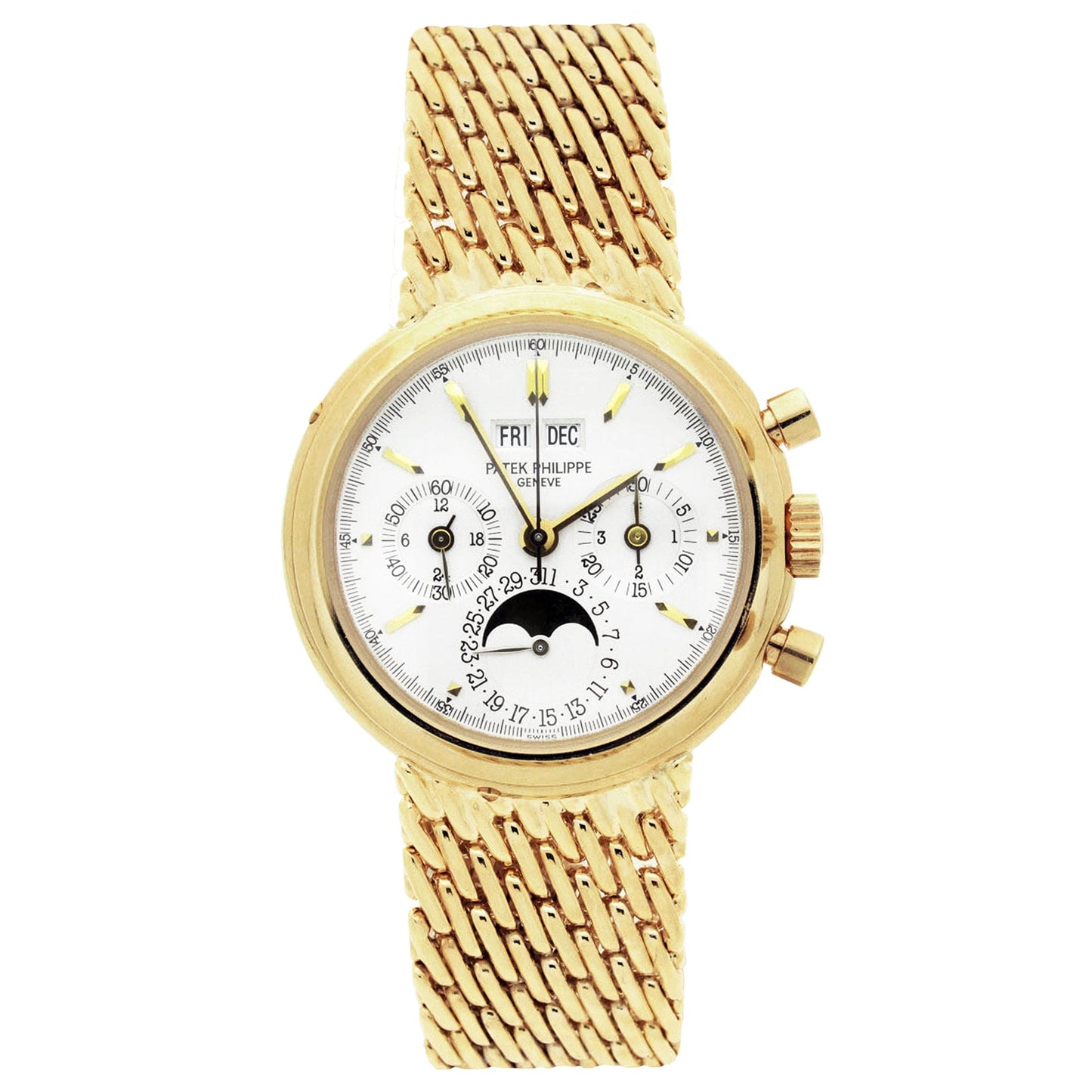 18ct yellow gold Patek Philippe ref. 3970 perpetual calendar chronograph bracelet watch. Made 2002