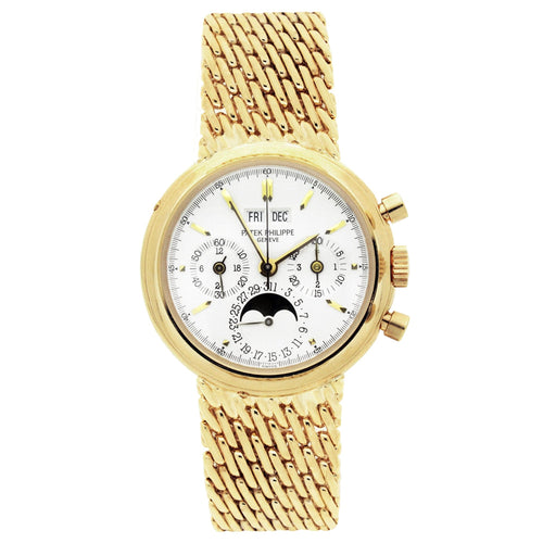 18ct yellow gold Patek Philippe ref. 3970 perpetual calendar chronograph bracelet watch. Made 2002
