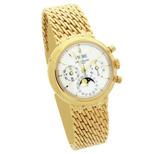 18ct yellow gold Patek Philippe ref. 3970 perpetual calendar chronograph bracelet watch. Made 2002