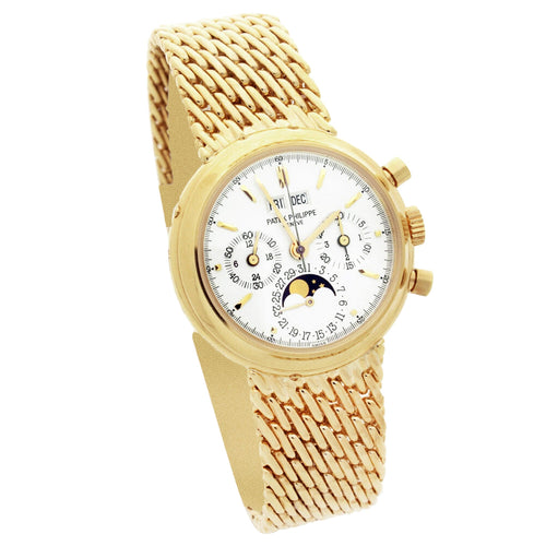 18ct yellow gold Patek Philippe ref. 3970 perpetual calendar chronograph bracelet watch. Made 2002