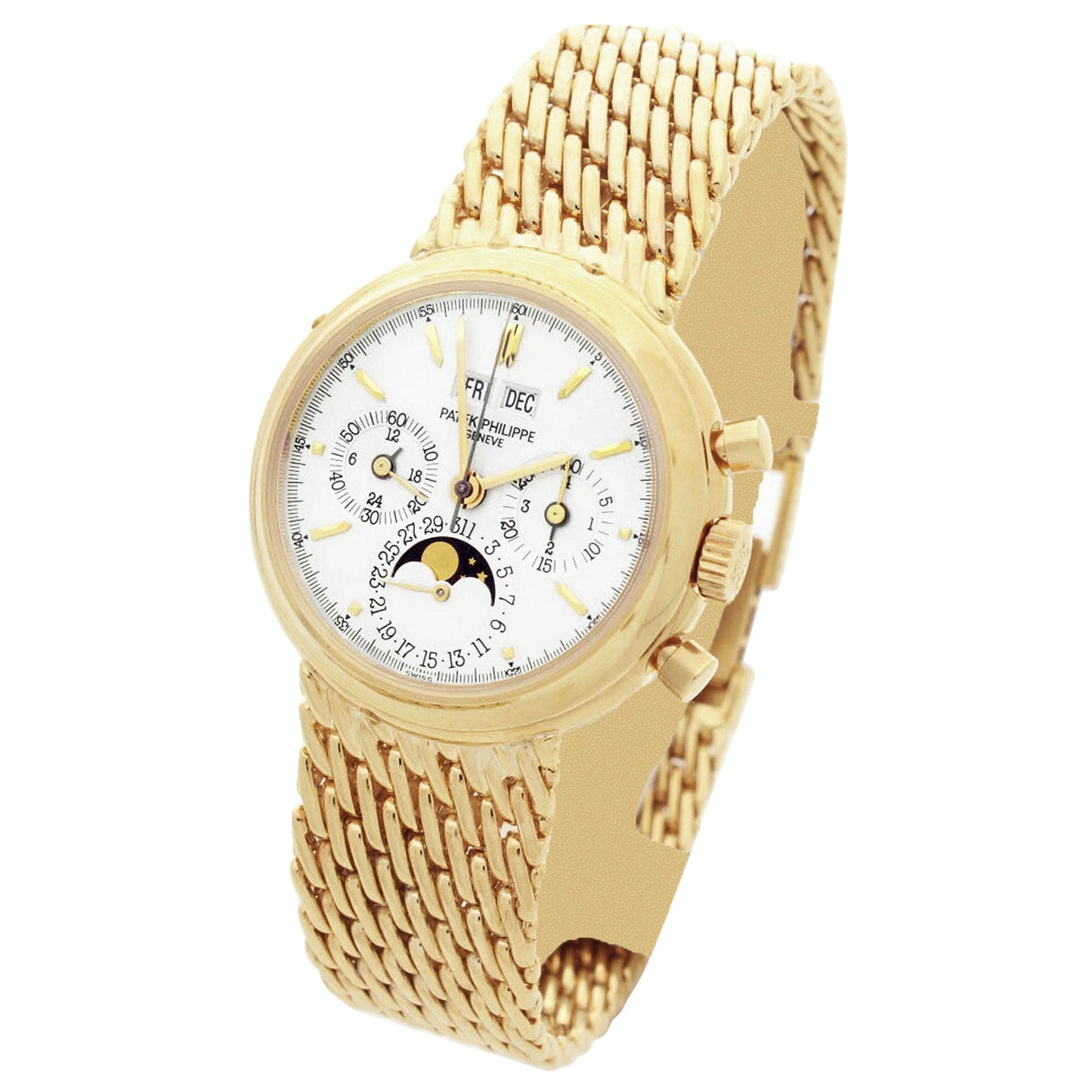 18ct yellow gold Patek Philippe ref. 3970 perpetual calendar chronograph bracelet watch. Made 2002