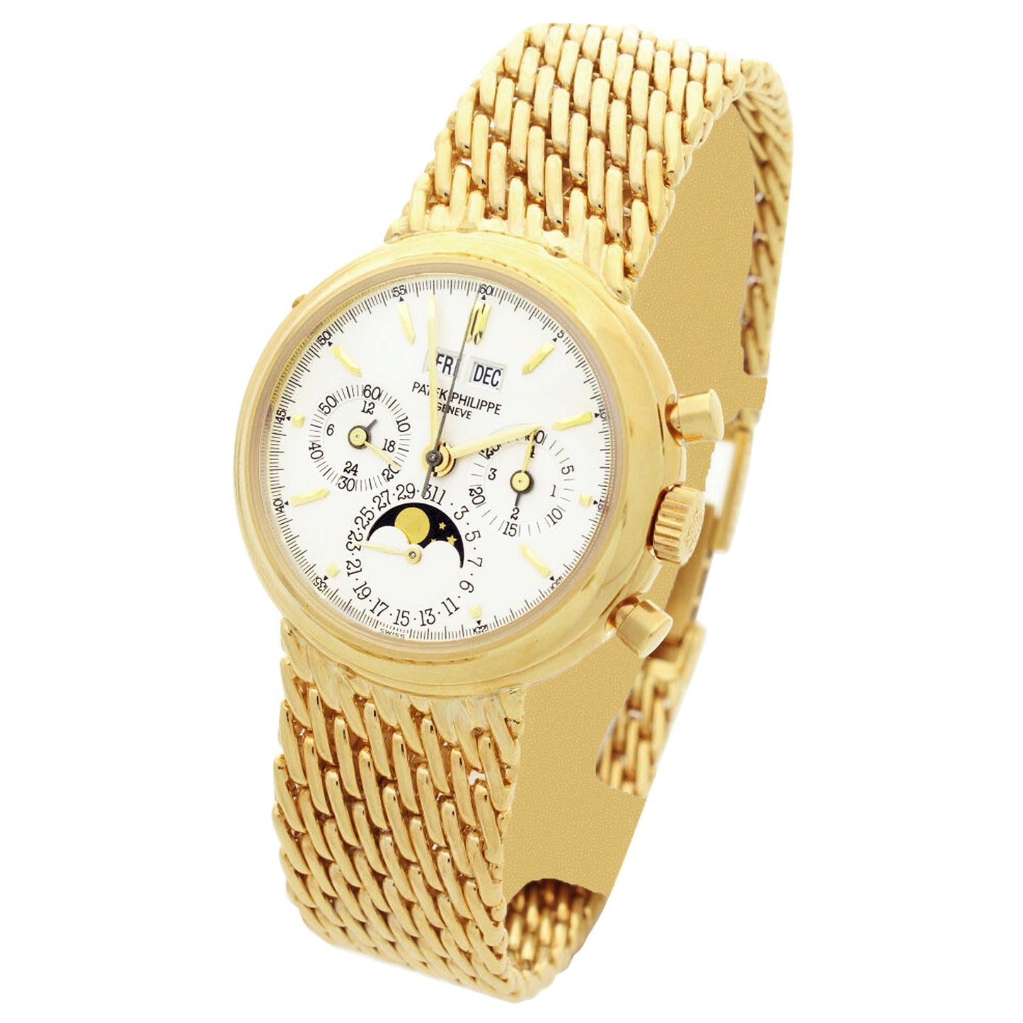 18ct yellow gold Patek Philippe ref. 3970 perpetual calendar chronograph bracelet watch. Made 2002