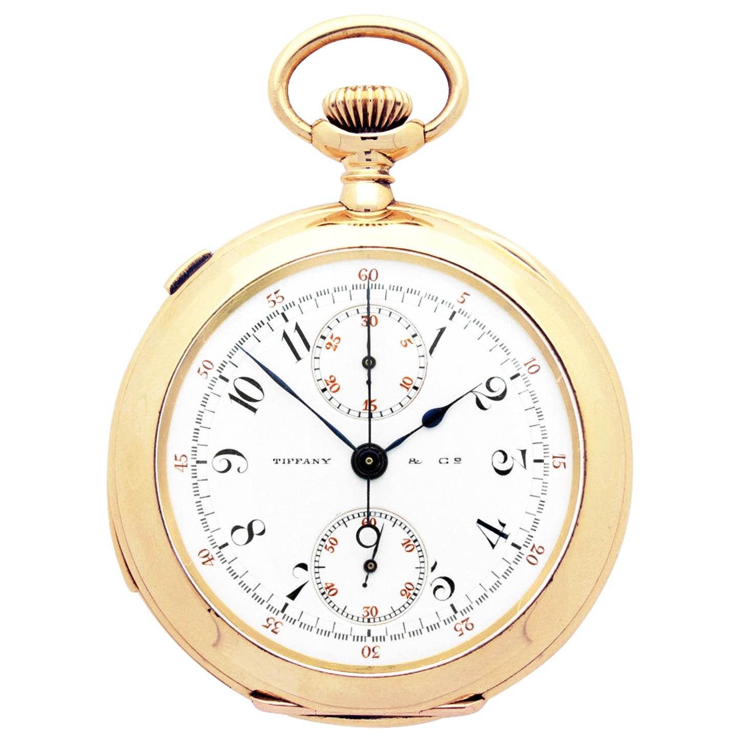 18ct yellow gold Patek Philippe open face split second minute repeating pocket watch, retailed by TIFFANY & Co. Made 1903