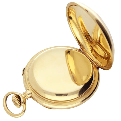 18ct yellow gold Patek Philippe open face split second minute repeating pocket watch, retailed by TIFFANY & Co. Made 1903