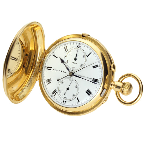 18ct yellow gold Smith & Son, full hunter split second pocketwatch. Made 1903
