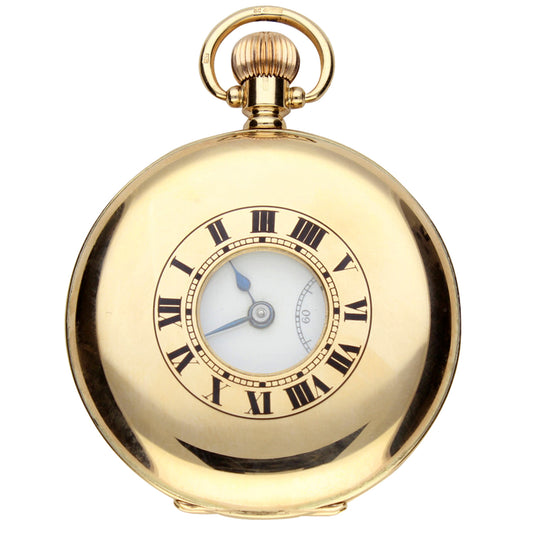 9ct yellow gold half hunter pocket watch. Made 1924