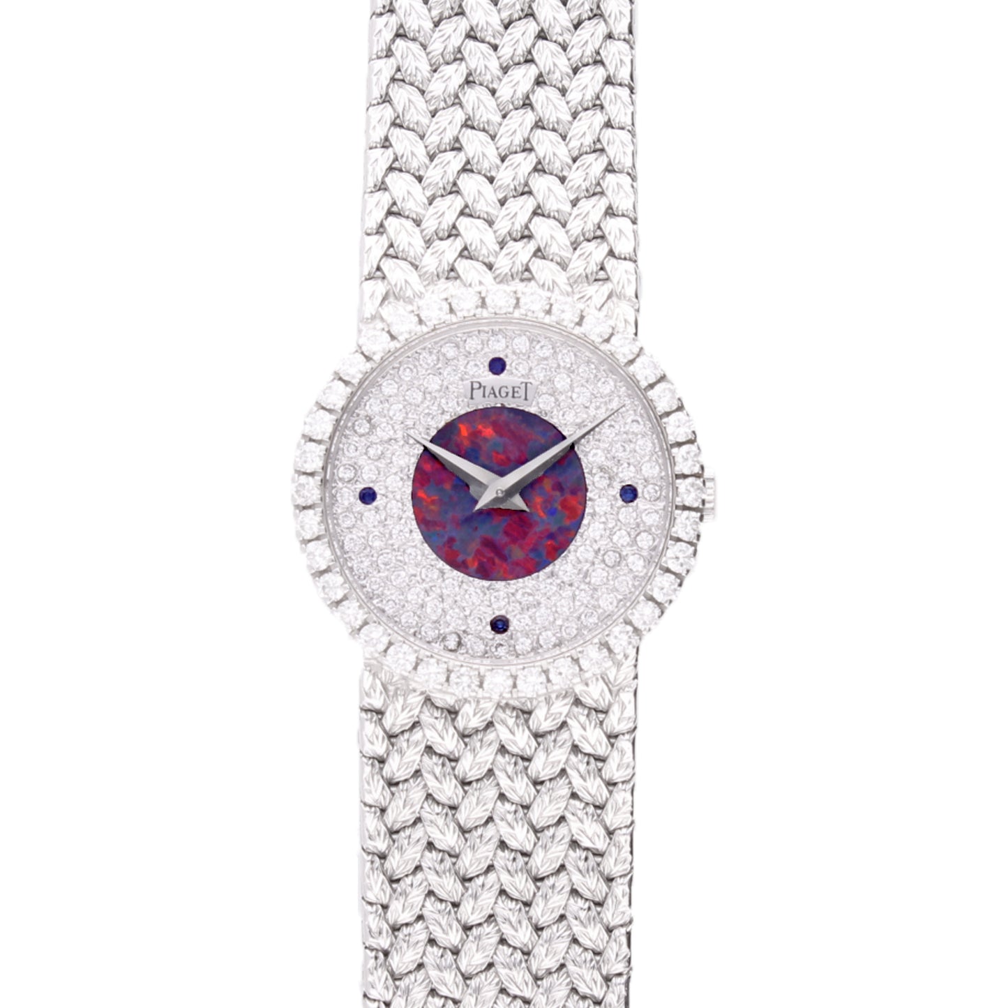 18ct white gold Piaget, opal and pave diamond dial bracelet watch. Made 1970