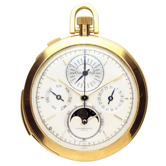 18ct yellow gold Audemar Piguet ref. 5526 minute repeating perpetual calendar, astronomic 'Grande complication' pocket watch. Made 1964