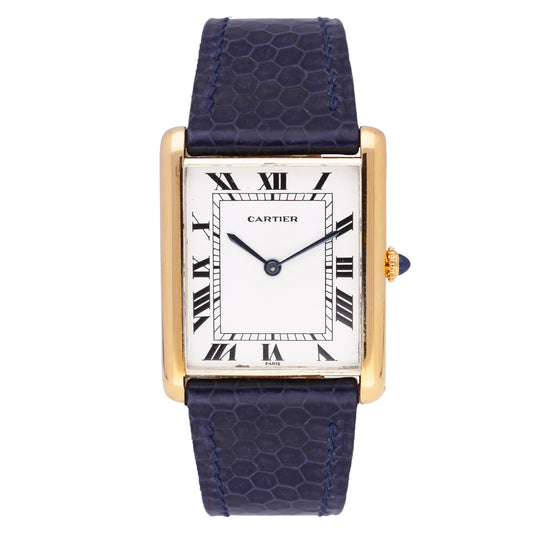 18ct yellow gold Cartier Tank 'Jumbo' Automatique wristwatch. Made 1970s