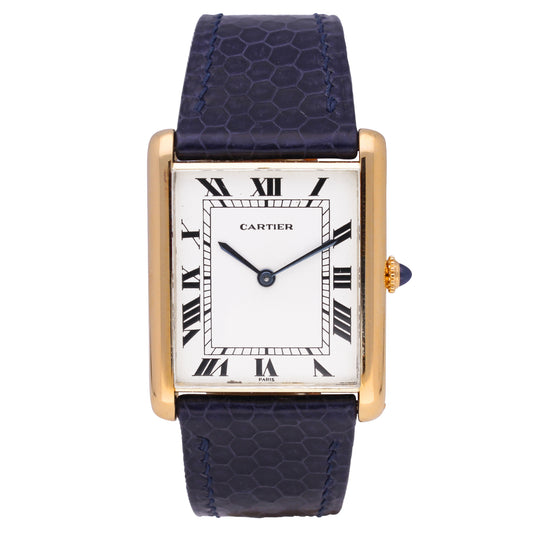 18ct yellow gold Cartier Tank 'Jumbo' Automatique wristwatch. Made 1970s