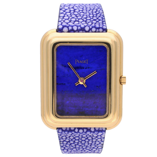 18ct yellow gold Piaget ref. 1401/1 BETA 21 wristwatch with lapis lazuli dial. Made 1972