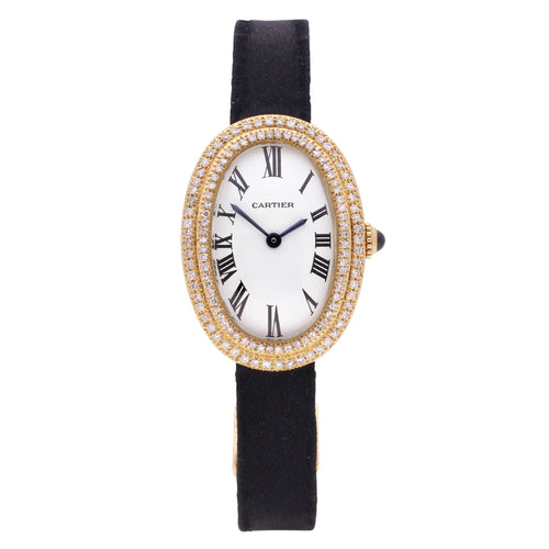 18ct yellow gold Cartier 'Baignoire' diamond set wristwatch. Made 1980