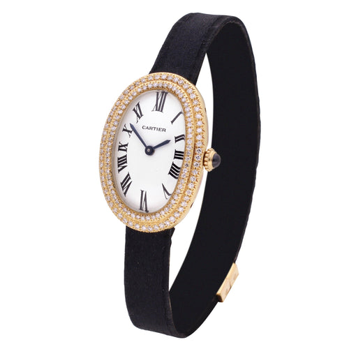 18ct yellow gold Cartier 'Baignoire' diamond set wristwatch. Made 1980