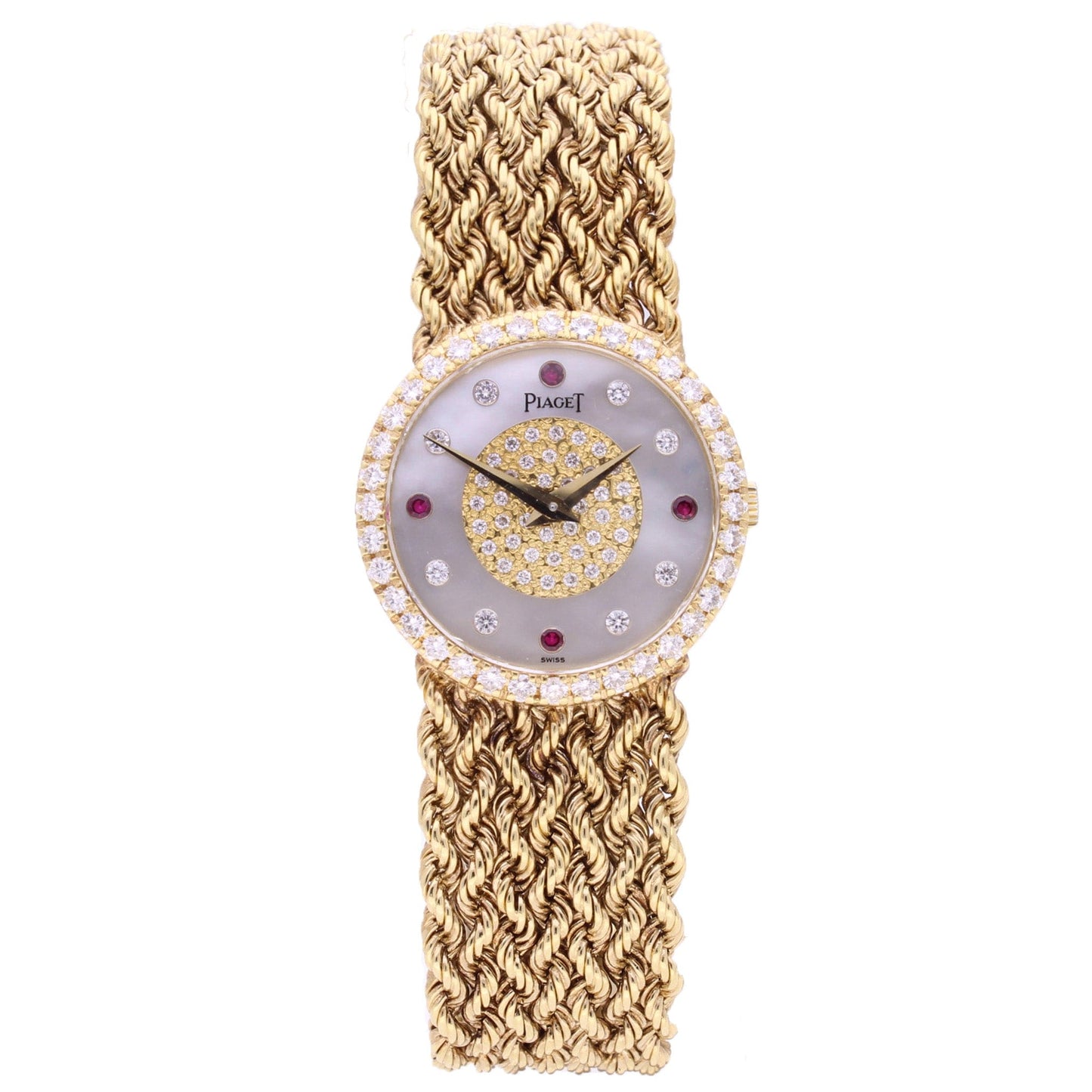 18ct yellow gold Piaget ref. 9706 bracelet watch with mother of pearl dial. Made 1970's