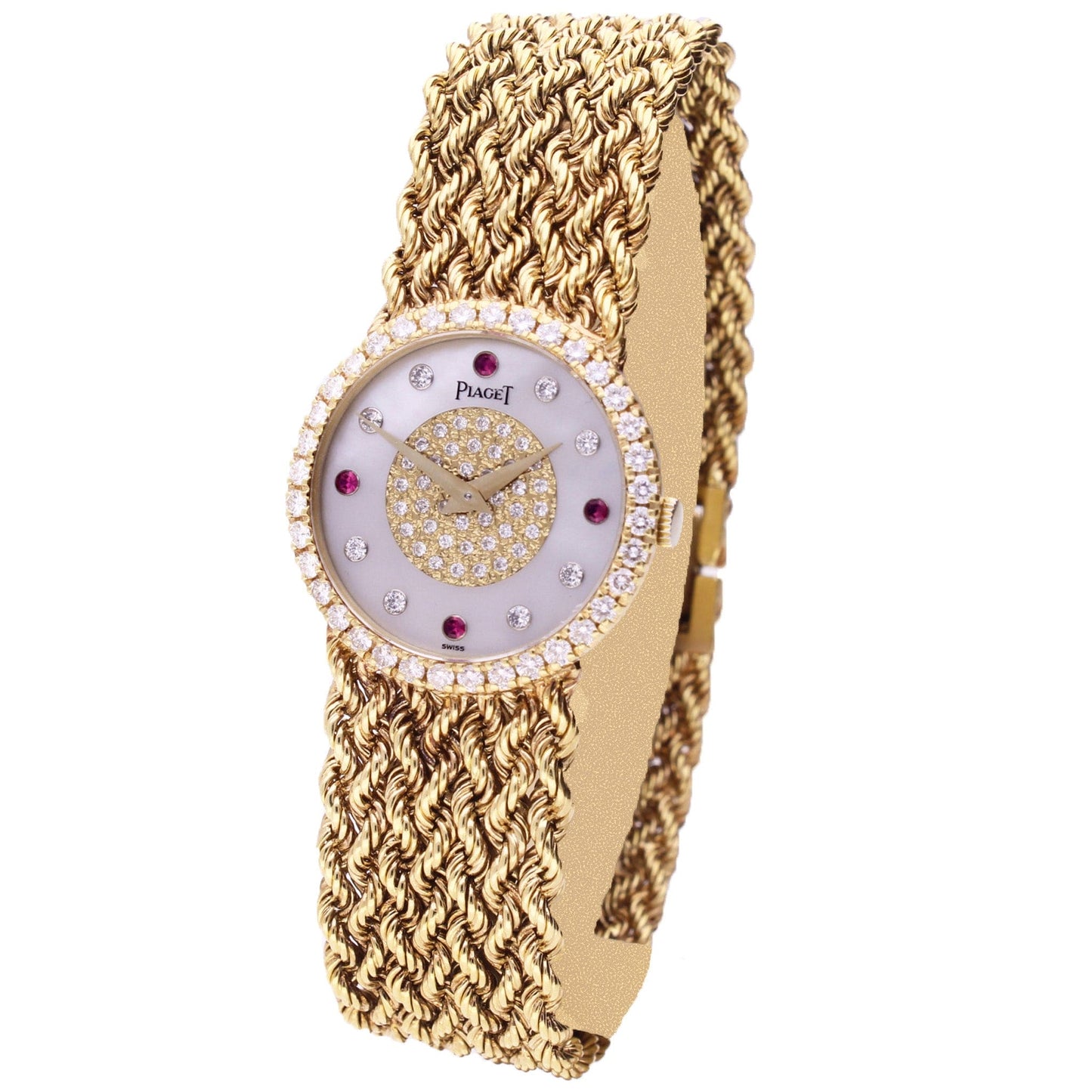 18ct yellow gold Piaget ref. 9706 bracelet watch with mother of pearl dial. Made 1970's