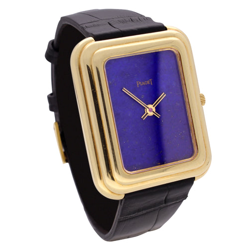 18ct yellow gold Piaget ref. 1401/1 BETA 21 wristwatch with lapis lazuli dial. Made 1970