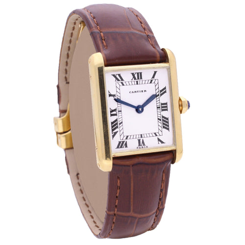 18ct yellow gold Cartier 'New York' Tank LC wristwatch. Made 1972