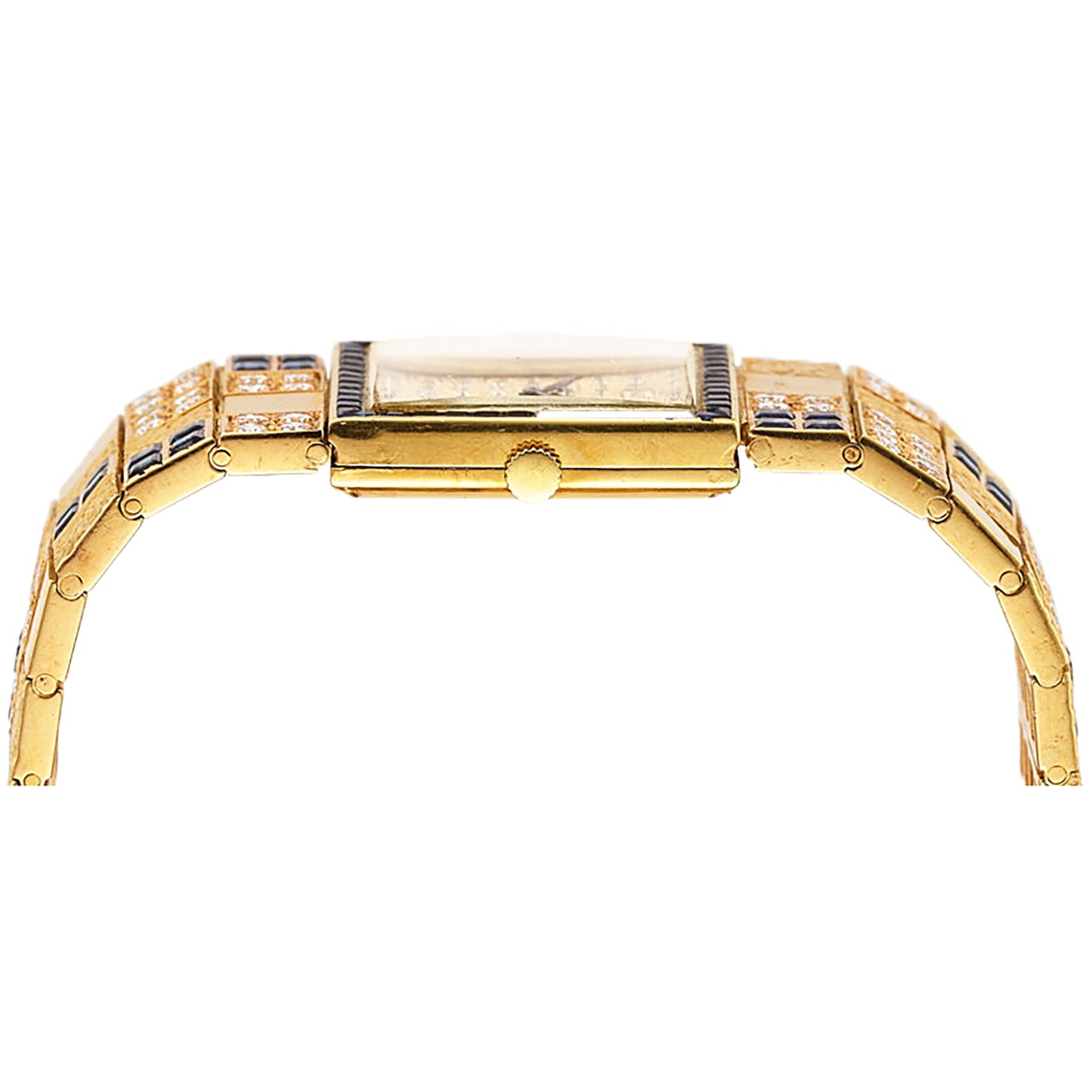 18ct yellow gold Piaget ref. 9352 diamond and sapphire set bracelet watch. Made 1979