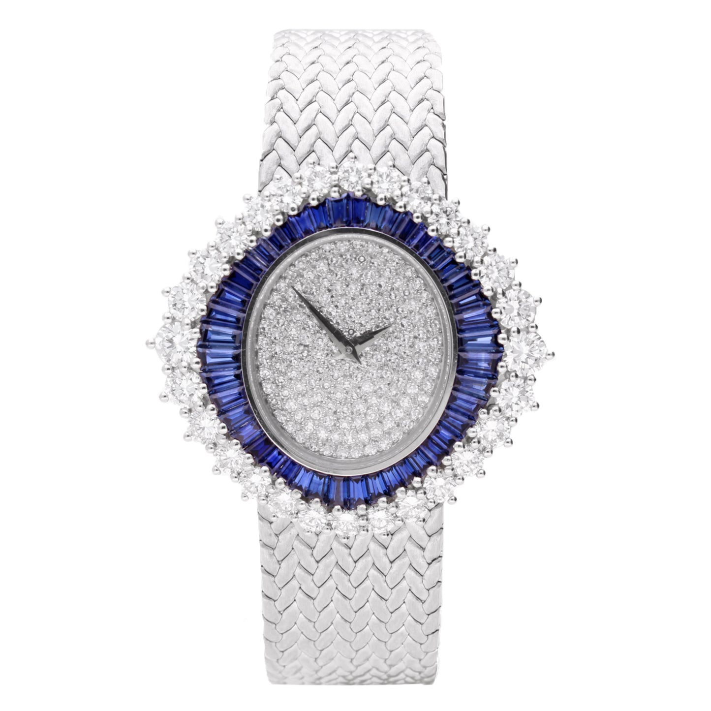 18ct white gold diamond and sapphire set Patek Philippe ref.4344/1 bracelet watch. Made 1980